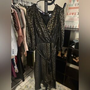 DKNY Black and Gold Patterned Dress